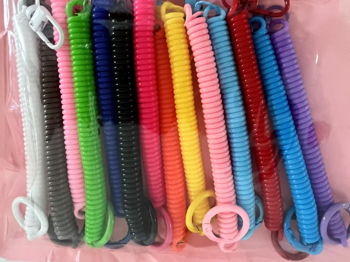 Pokinge 7pcs Coil Springs Keychain Spiral Retractable Spring Coil Keychain, Anti-lost Lobster Clasp Rope Safety Key Ring with Metal Lobster Clasp