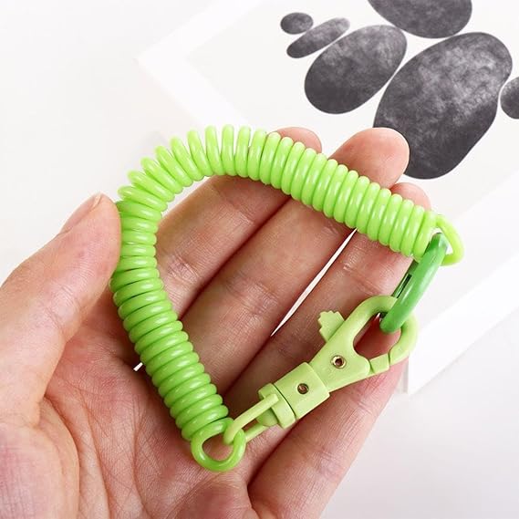 Pokinge 7pcs Coil Springs Keychain Spiral Retractable Spring Coil Keychain, Anti-lost Lobster Clasp Rope Safety Key Ring with Metal Lobster Clasp