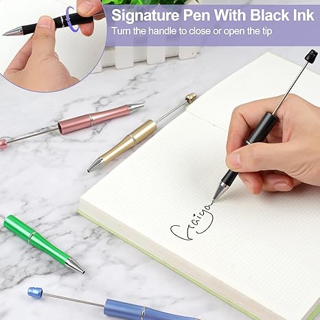 15 Pieces Beadable Pens - Beaded Pens Colourful Plastic Diy Black Ink Ballpoint Pens Bulk - Bead Pens Suitable For Teacher, Students, Office, School, Graduation Gift Supplies