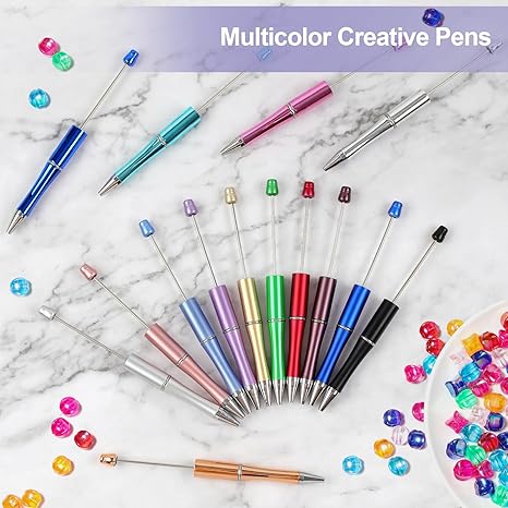 15 Pieces Beadable Pens - Beaded Pens Colourful Plastic Diy Black Ink Ballpoint Pens Bulk - Bead Pens Suitable For Teacher, Students, Office, School, Graduation Gift Supplies