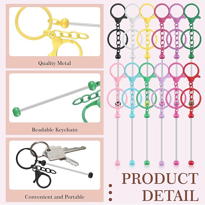 Beadable Keychain Bars Bulk Beads for Keychain Making Blank Keychain