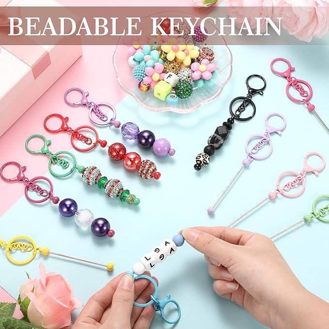 Beadable Keychain Bars Bulk Beads for Keychain Making Blank Keychain