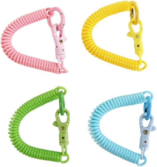 Pokinge 7pcs Coil Springs Keychain Spiral Retractable Spring Coil Keychain, Anti-lost Lobster Clasp Rope Safety Key Ring with Metal Lobster Clasp