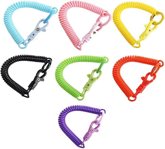 Pokinge 7pcs Coil Springs Keychain Spiral Retractable Spring Coil Keychain, Anti-lost Lobster Clasp Rope Safety Key Ring with Metal Lobster Clasp