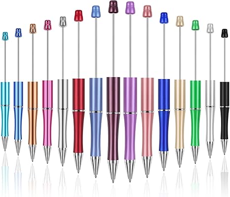 15 Pieces Beadable Pens - Beaded Pens Colourful Plastic Diy Black Ink Ballpoint Pens Bulk - Bead Pens Suitable For Teacher, Students, Office, School, Graduation Gift Supplies